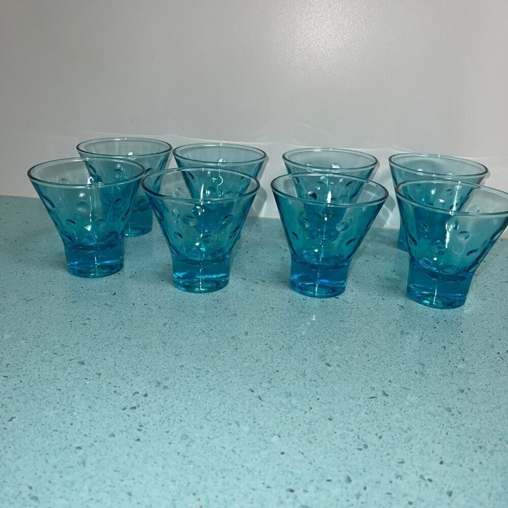 Hazel Atlas Vintage Mcm Cocktail Glasses Capri Dots Turquoise Set Of Eight